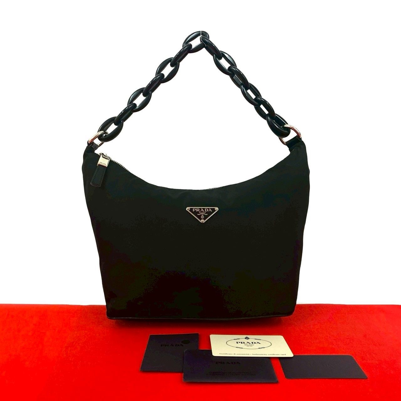 極 美品 PRADA プラダ 三角ロゴ プレート 金具 ナイロン