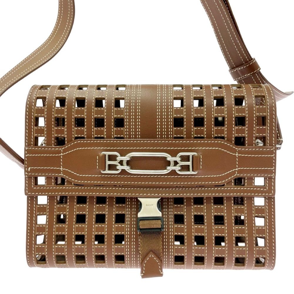 中古】BALLY バリー レザー メッシュ ショルダーバッグ ブラウン 