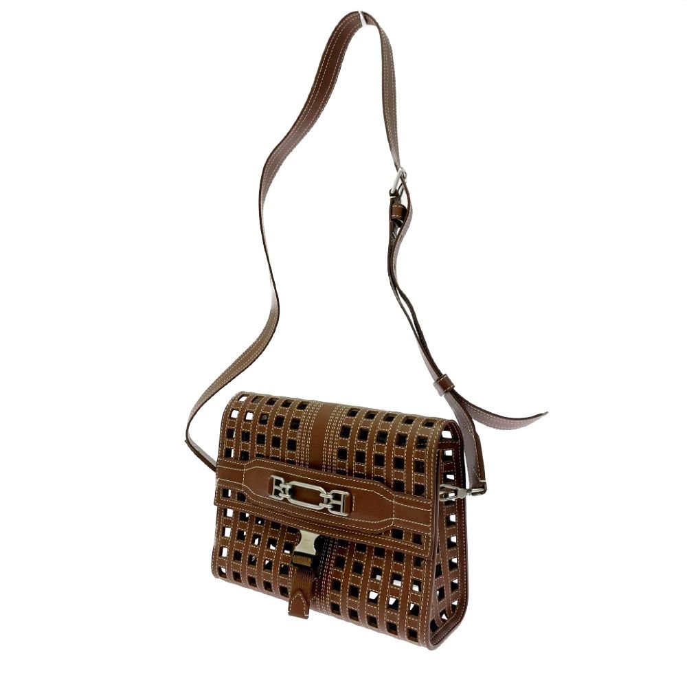 中古】BALLY バリー レザー メッシュ ショルダーバッグ ブラウン 