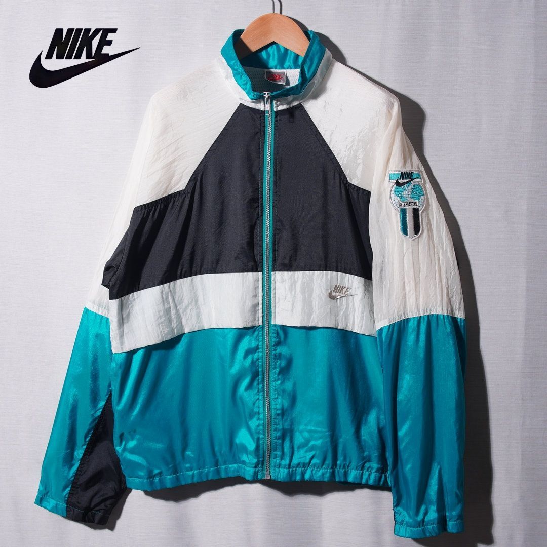 90s 銀タグ ナイキ NIKE ナイロンジャケット M ホワイト ネイビー 