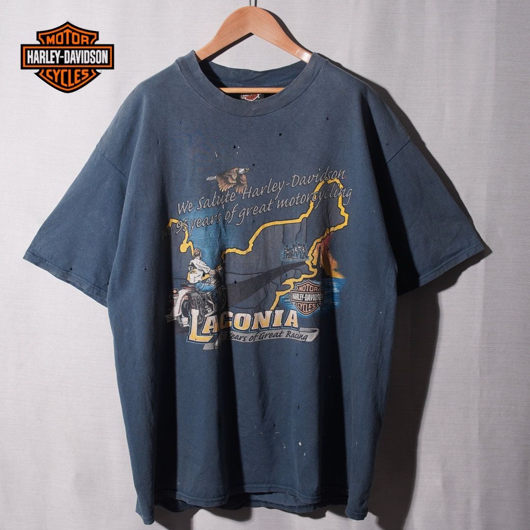 90s USA製 Harley Davidson ハーレー Tシャツ XL フェード 雰囲気系 LACONIA 1998年 75周年 ヴィンテージ ビッグシルエット オーバーサイズ 古着 E165