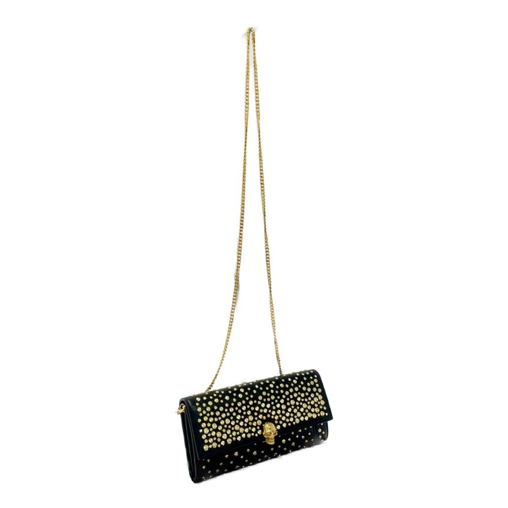Alexander McQueenスカルスタッズチェーンウォレット黒ゴールド 中古】Alexander McQueen アレキサンダーマックイーン レザー スカル