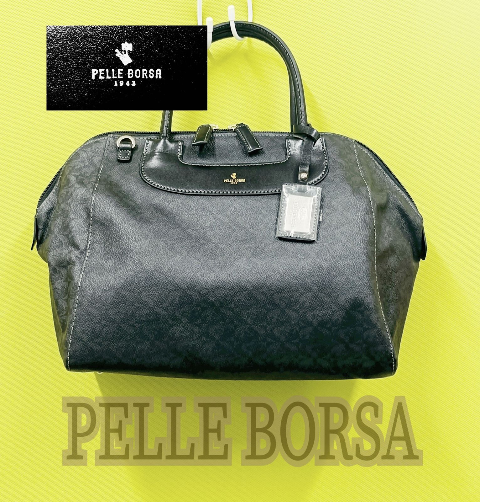 新品未使用品】PELLE BORSA ペレボルサ ミニボストンバッグ ブラック 