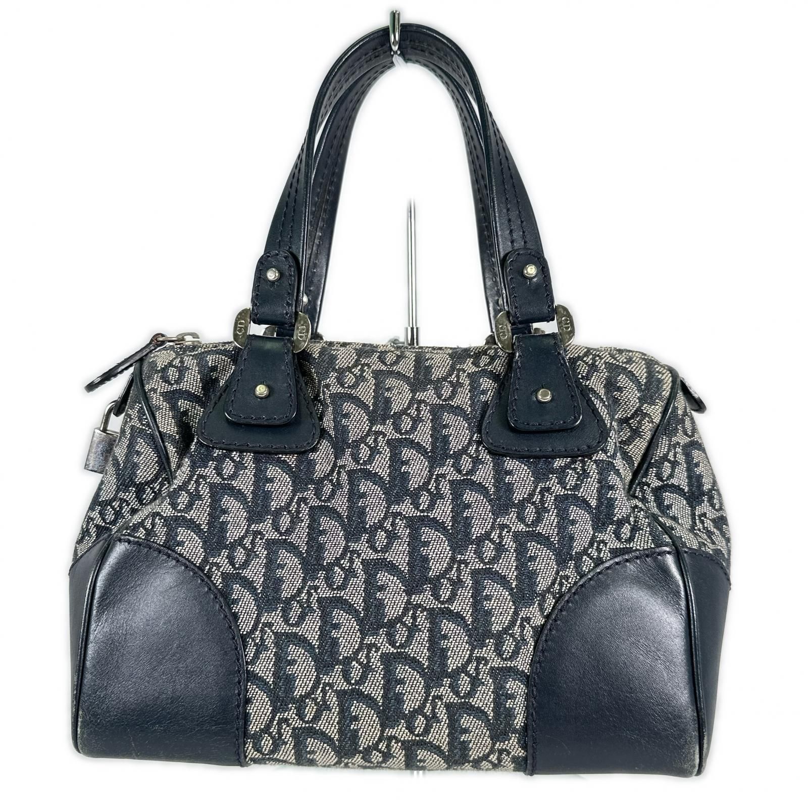 Dior ディオール ミニボストンバッグ トロッター柄 D金具 キャンバス 