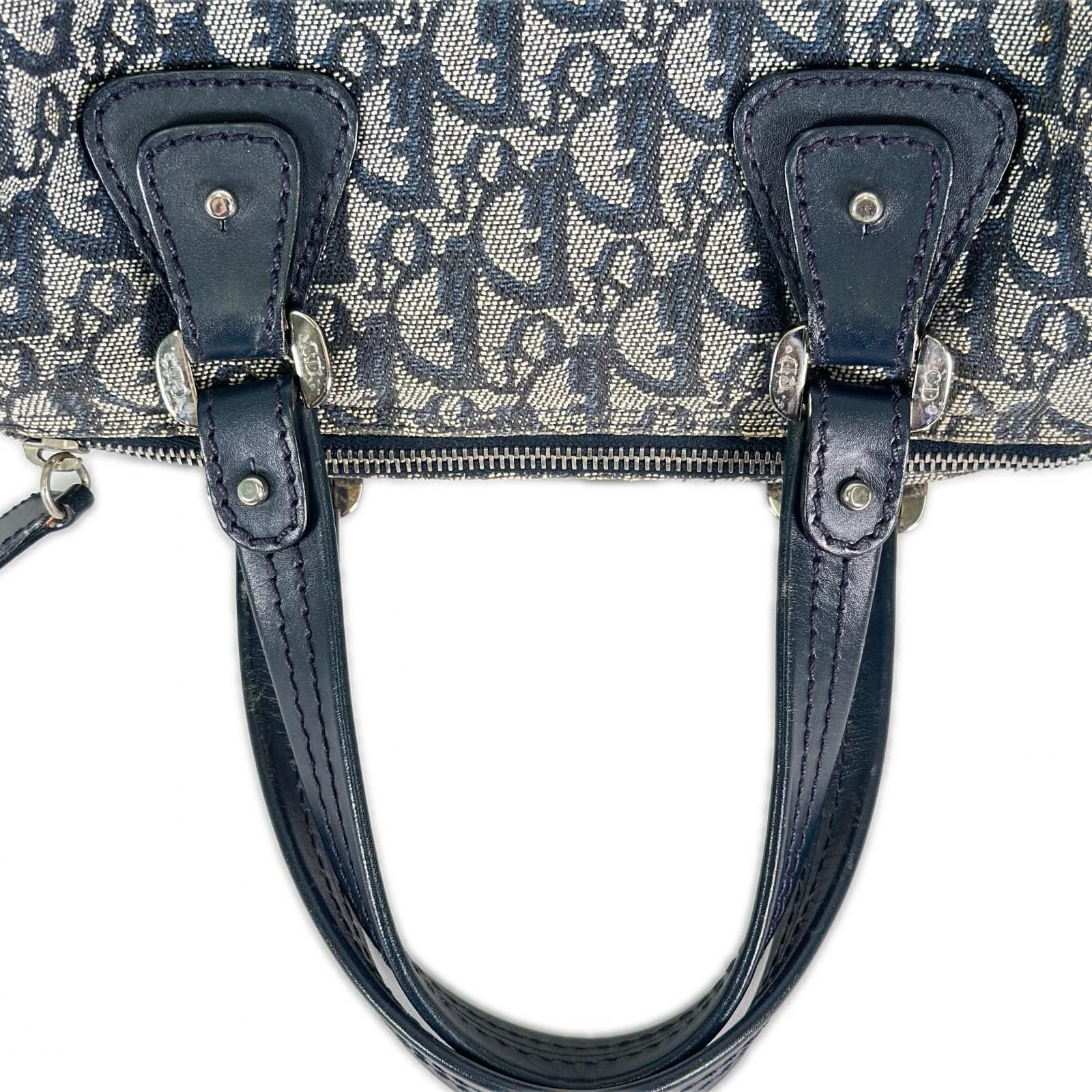 Dior ディオール ミニボストンバッグ トロッター柄 D金具 キャンバス 