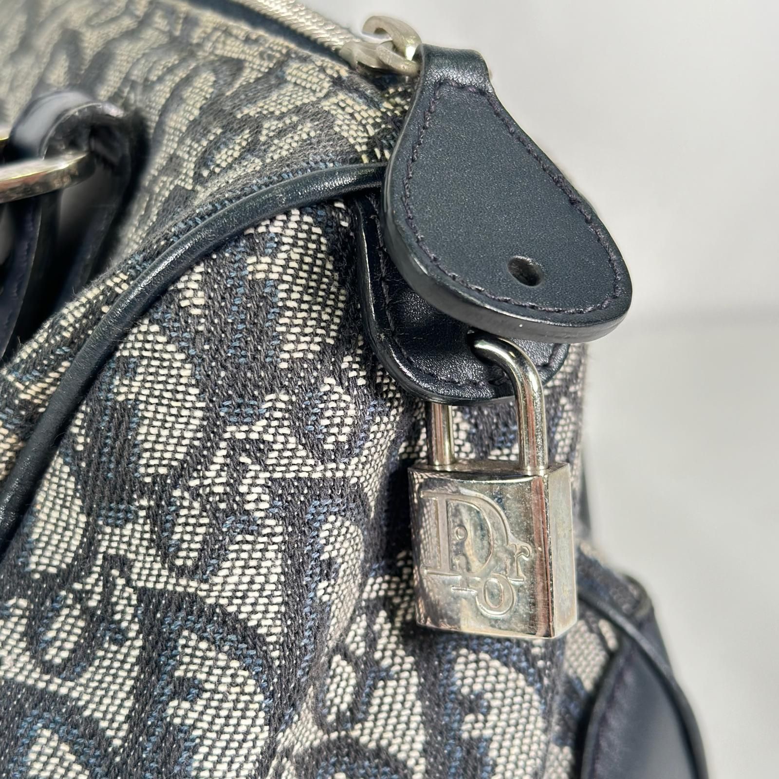 Dior ディオール ミニボストンバッグ トロッター柄 D金具 キャンバス 