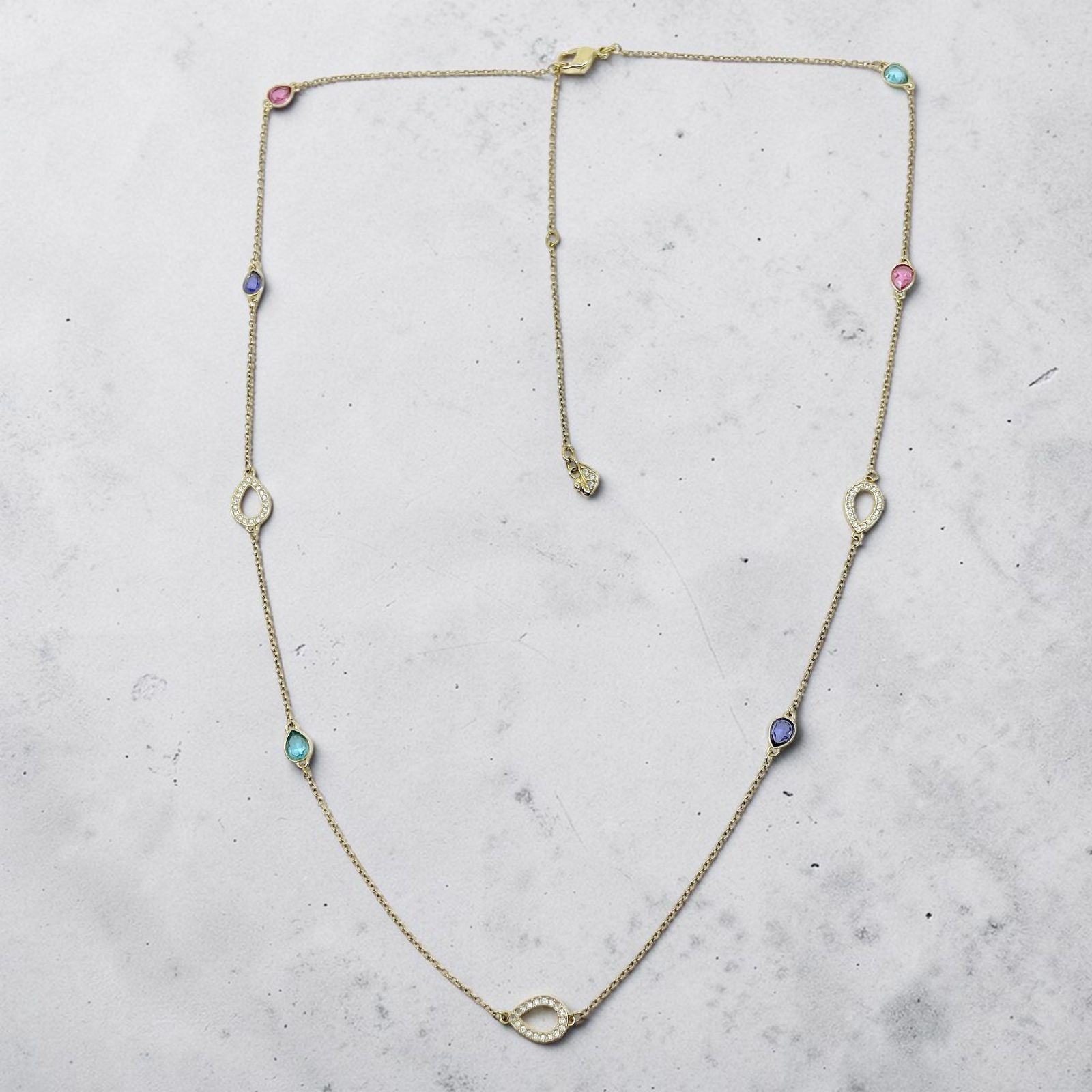 スワロフスキー Swarovski ロングネックレス ゴールド色 カラー 