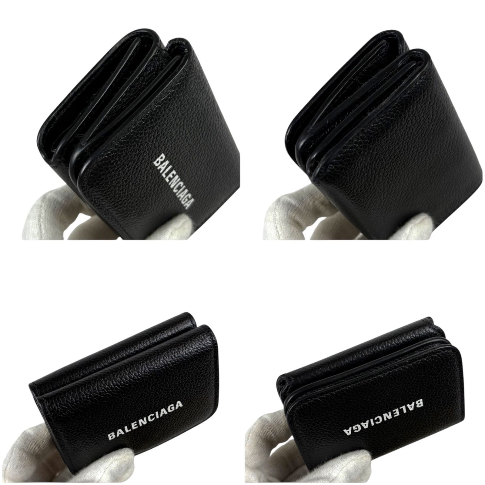 バレンシアガ BALENCIAGA 三つ折り財布 ロゴプリント ブラック 黒 