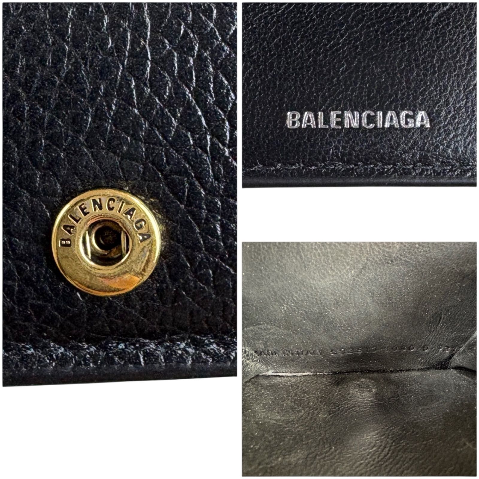 バレンシアガ BALENCIAGA 三つ折り財布 ロゴプリント ブラック 黒 