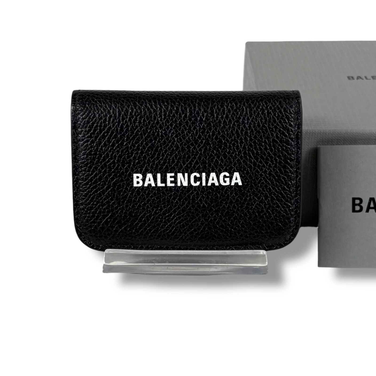 バレンシアガ BALENCIAGA 三つ折り財布 ロゴプリント ブラック 黒 