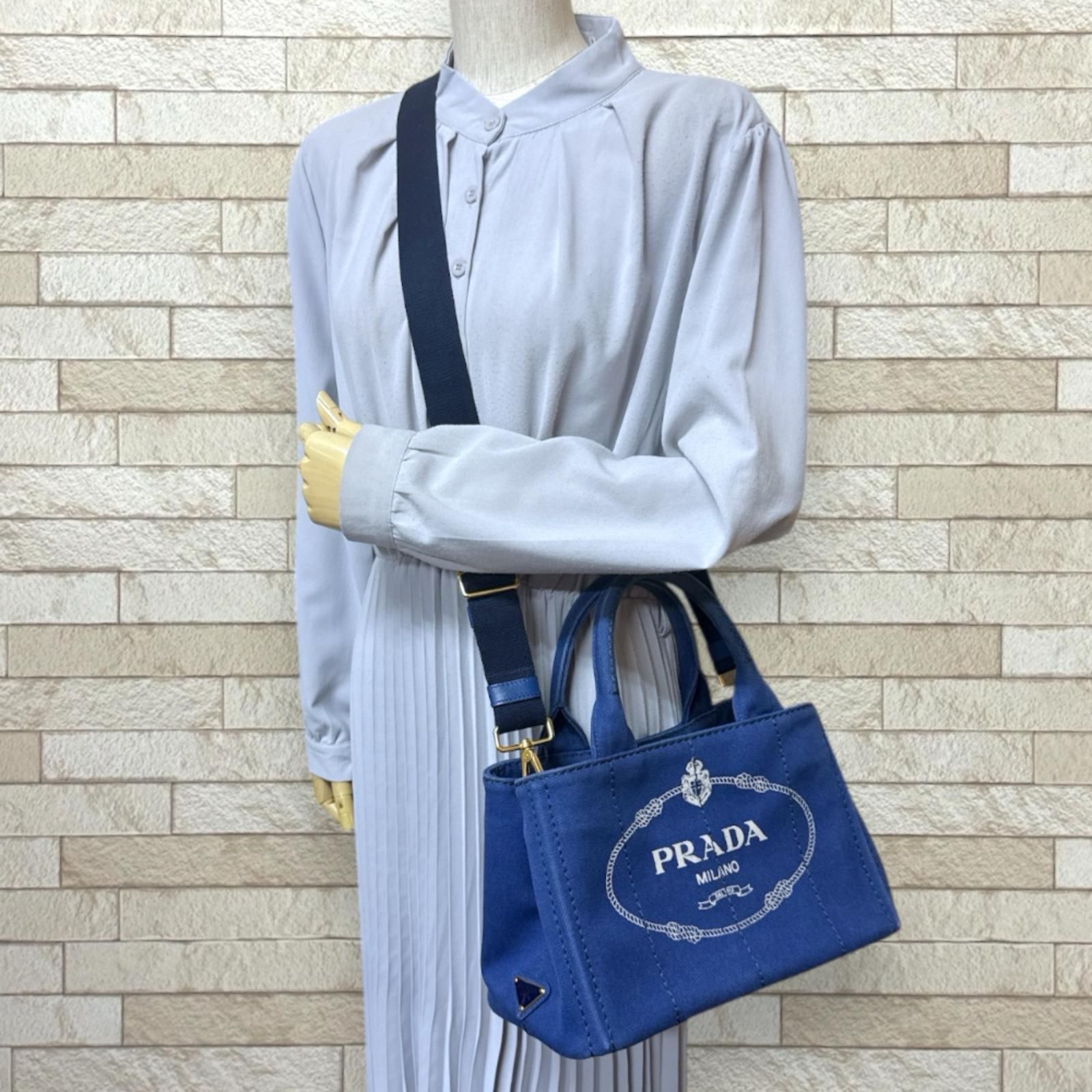 ○△美品 PRADA プラダ△カナパ トート 2WAY バッグ IBG642 DENIM 