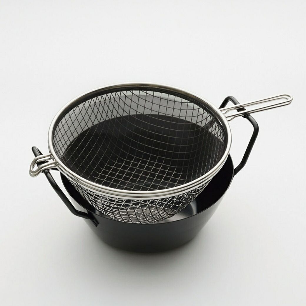 【新品※ショップ出品】ラバーゼ 鉄揚げ鍋22cmセット 揚げ鍋 油切り 油はね防止ネット 日本製 燕三条 鉄製 両手鍋 天ぷら鍋 揚げ物