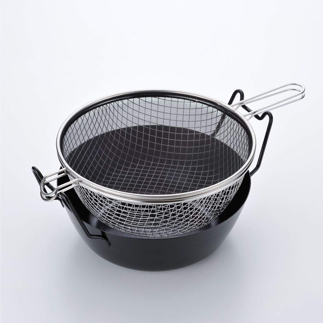 【新品※ショップ出品】ラバーゼ 鉄揚げ鍋28cmセット 揚げ鍋 油切り 油はね防止ネット 日本製 燕三条 鉄製 両手鍋 天ぷら鍋 揚げ物