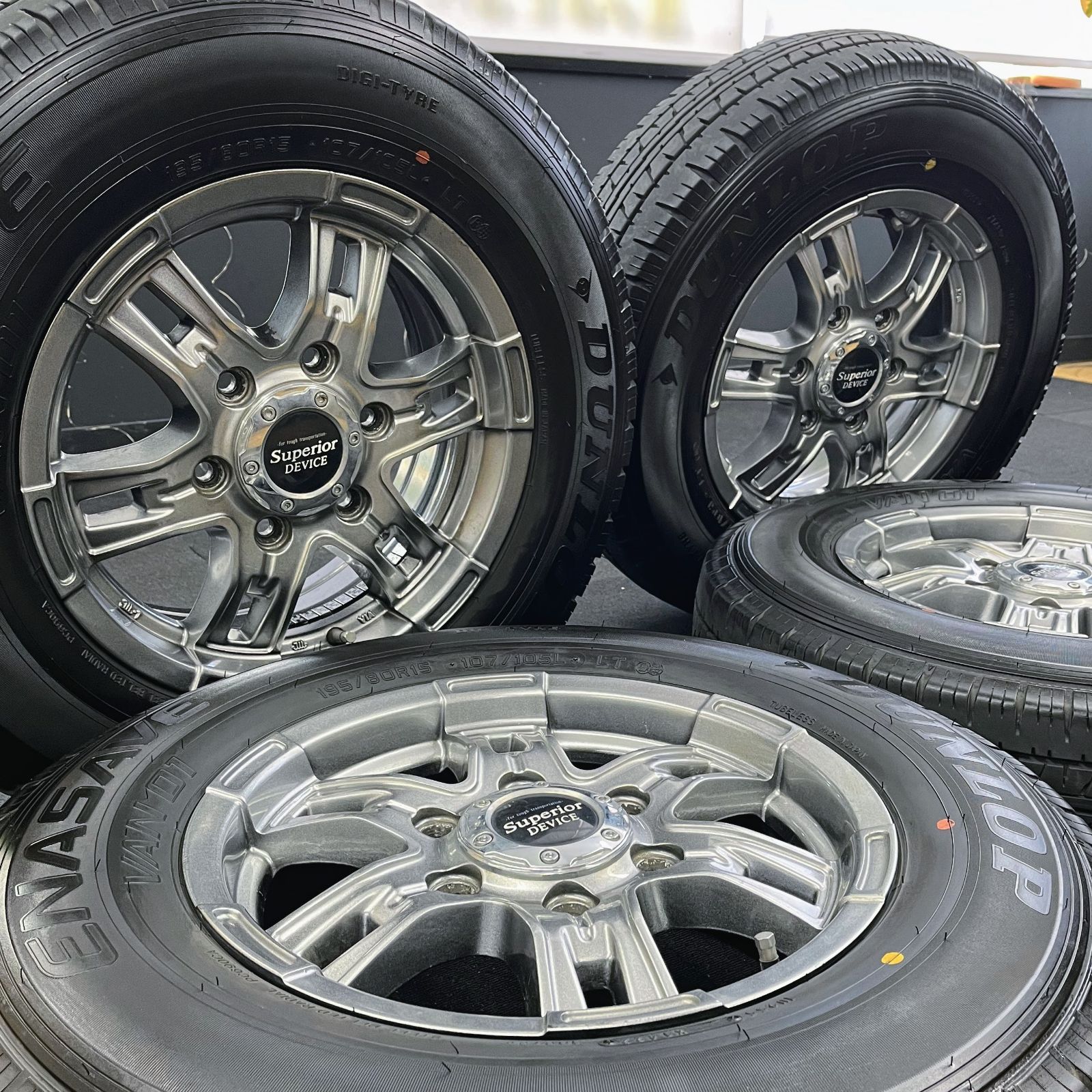 15×6J+43】【195/80R15】中古 サマータイヤ ホイール 4本セット 