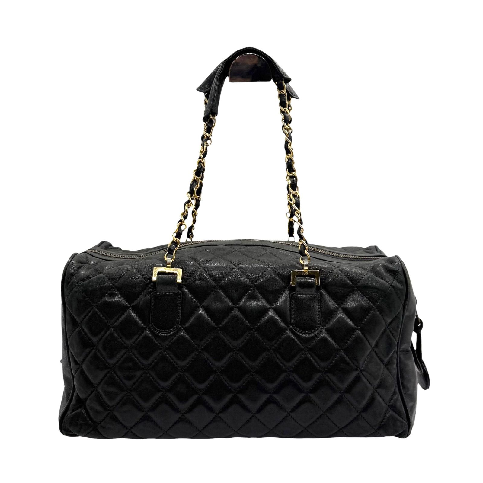 シャネル CHANEL ミニ ボストンバッグ マトラッセ ラムスキン ブラック 