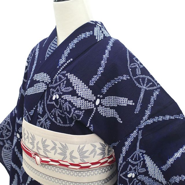 新品】 夏物 本場有松鳴海絞り 浴衣 未使用 ゆかた 絞り 木綿 綿 濃藍