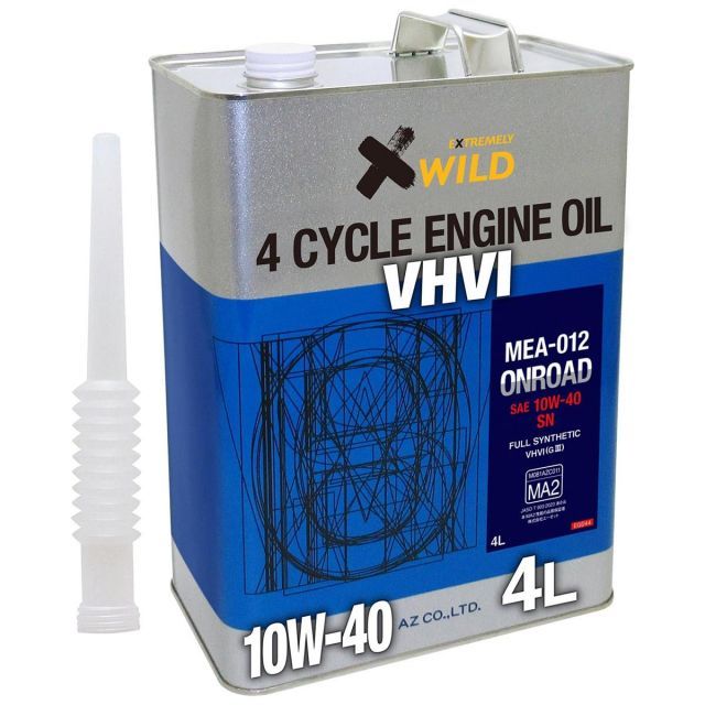 AZ(エーゼット) バイク用 4サイクル エンジンオイル 4L 【10W-40/MA2/100%化学合成油/2輪用】 MEA-012/EG044/ONROAD
