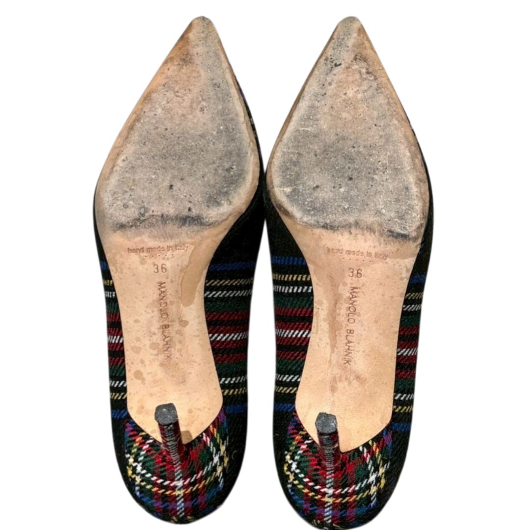 美品】マノロブラニク MANOLO BLAHNIK チェック柄パンプス サイズ36 1 
