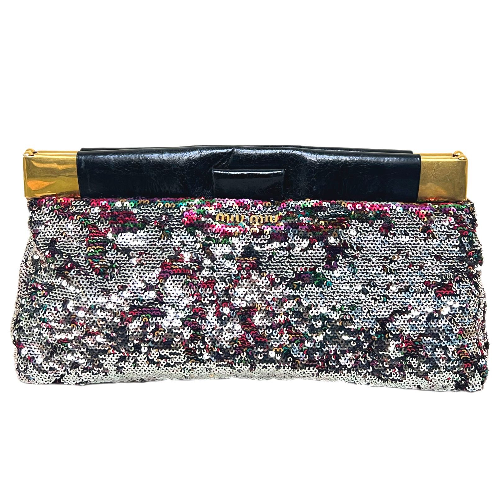 miu miu スパンコール クラッチバッグ　がま口　パーティバック　結婚式 MIU MIU ミュウミュウ バッグ スパンコール クラッチ パーティバッグ