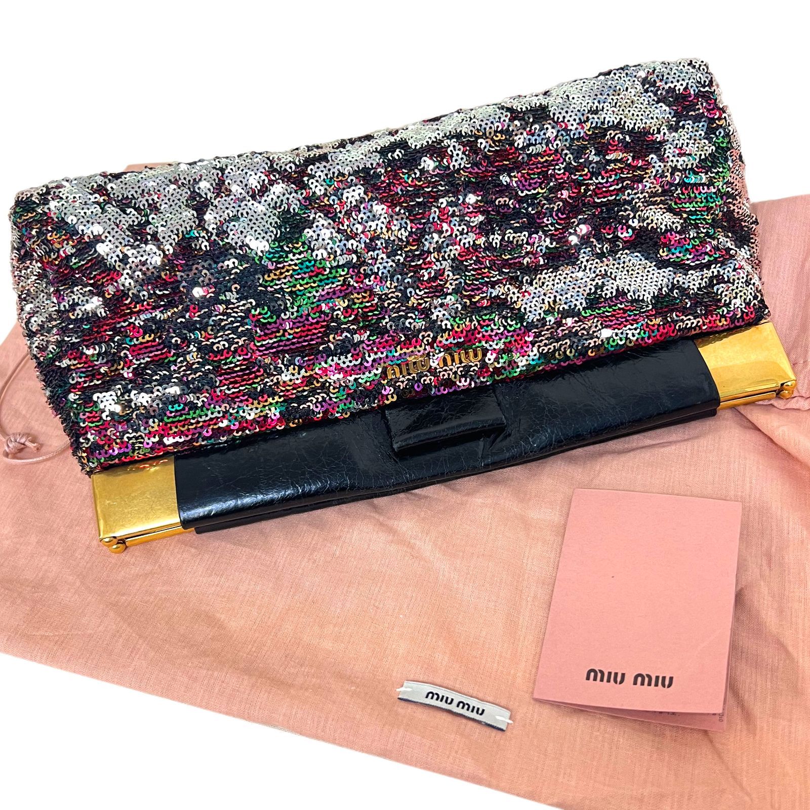 miu miu スパンコール クラッチバッグ　がま口　パーティバック　結婚式 クラッチバッグ がま口 パーティバック 結婚式 スパンコール miu miu