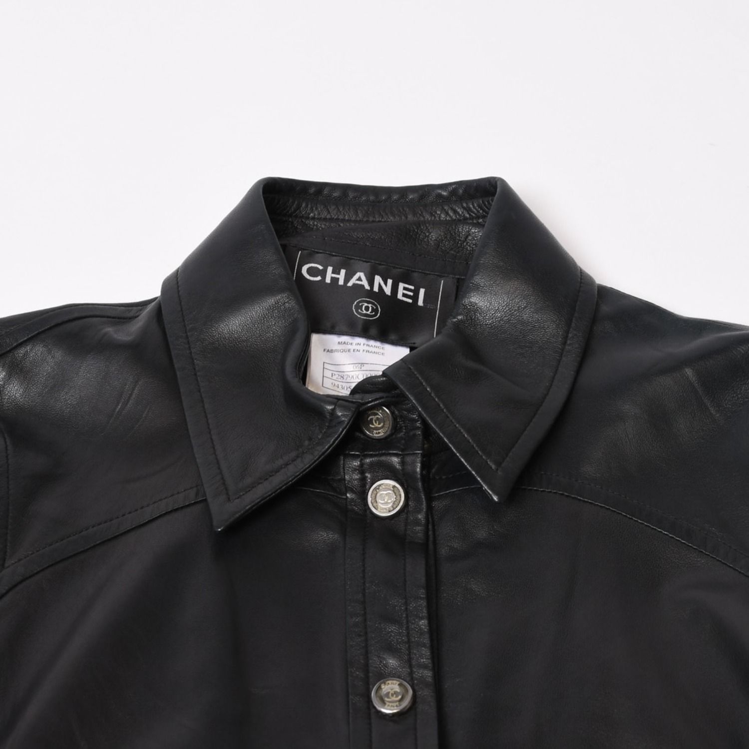 CHANEL シャネル 長袖レザーシャツ P28790C00009 サイズ38 ラムスキン ココマーク ブラック ヴィンテージ 美品 中古 4b013848 CHANEL シャネル 長袖レザーシャツ P28790C00009 サイズ38 ラムスキン