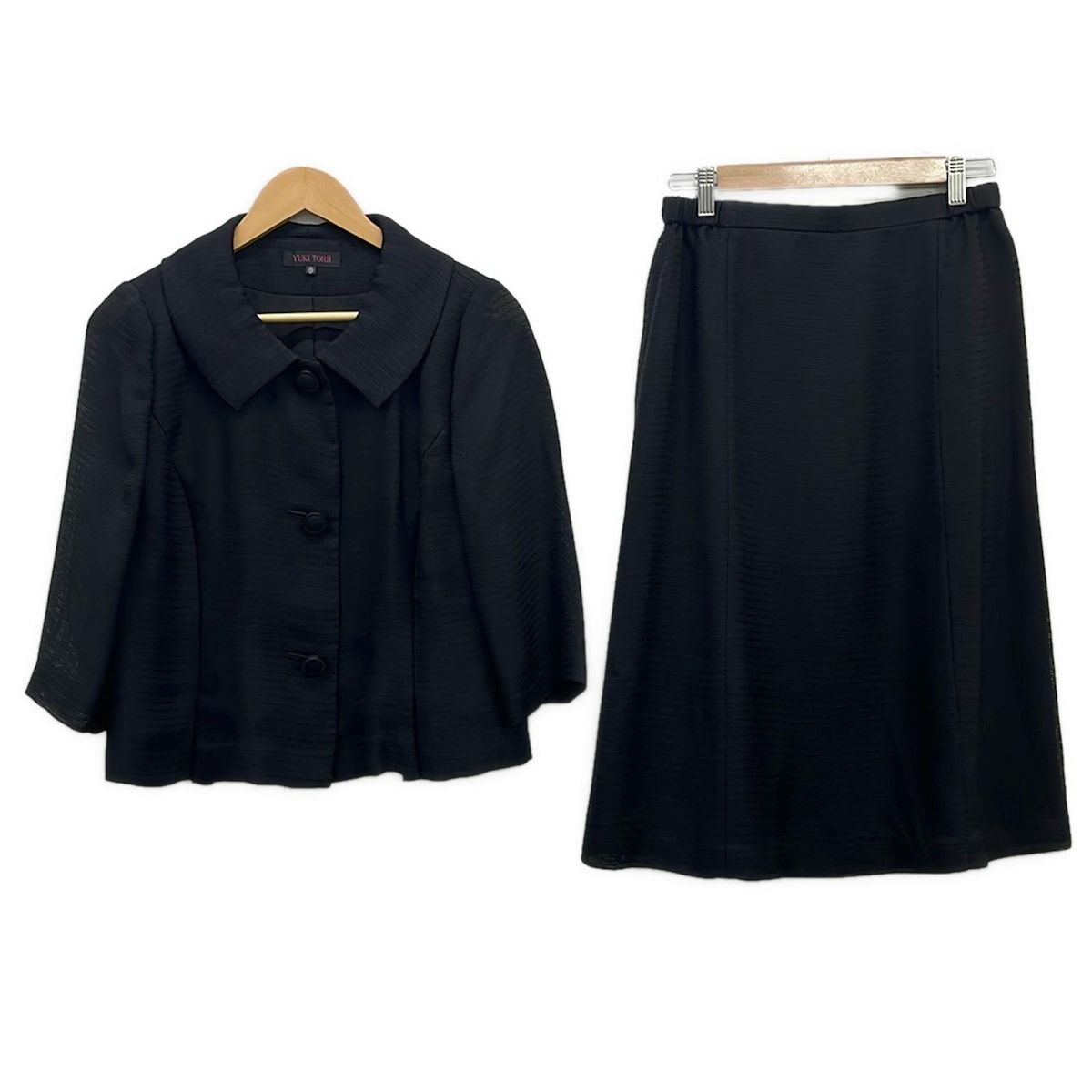 YUKITORII(ユキトリイ) スカートスーツ レディース美品 黒 肩パッド/ウエストゴム