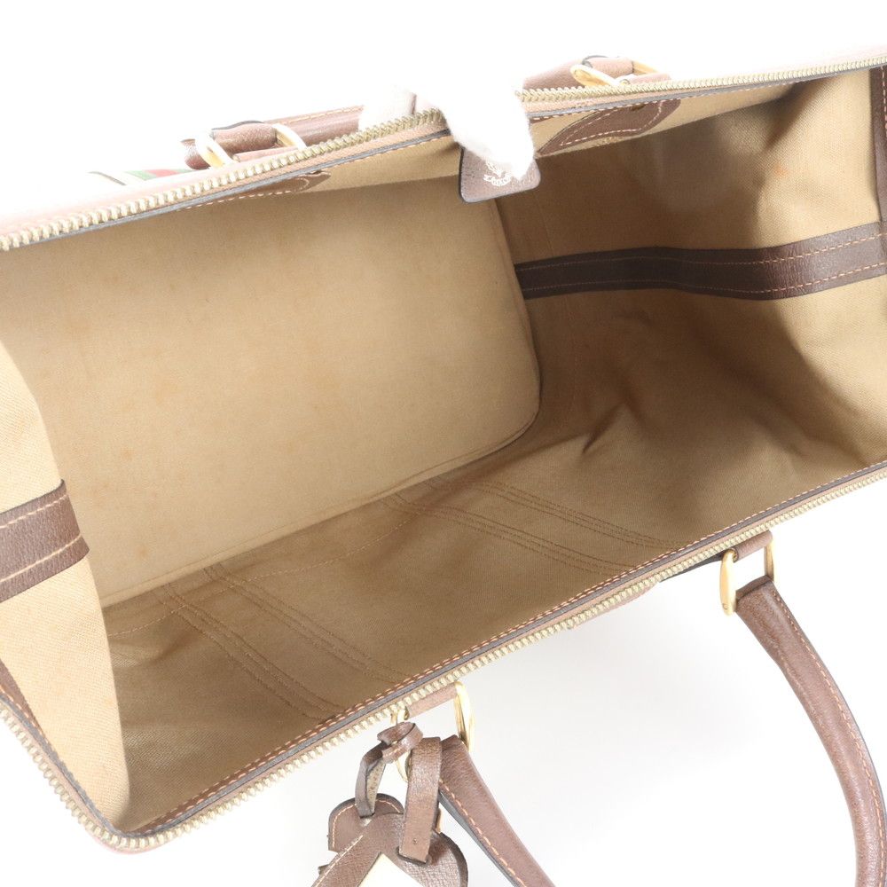美品 グッチ GGスプリーム シェリー ライン レザー ボストン バッグ