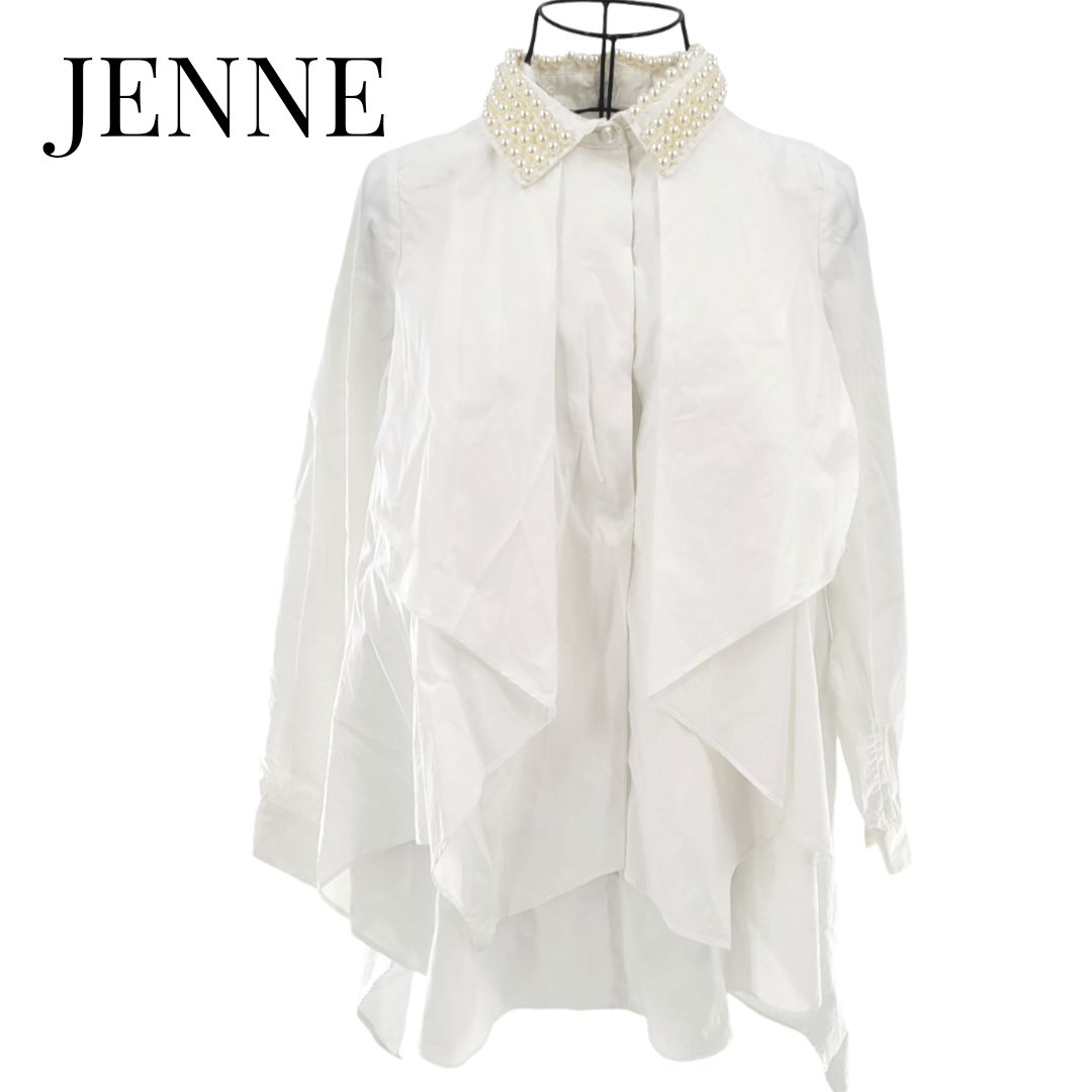 JENNE ジェンヌ ハンドメイドパールカラーモダンブラウス ホワイト