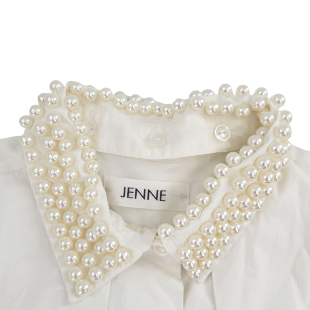 JENNE ジェンヌ ハンドメイドパールカラーモダンブラウス ホワイト