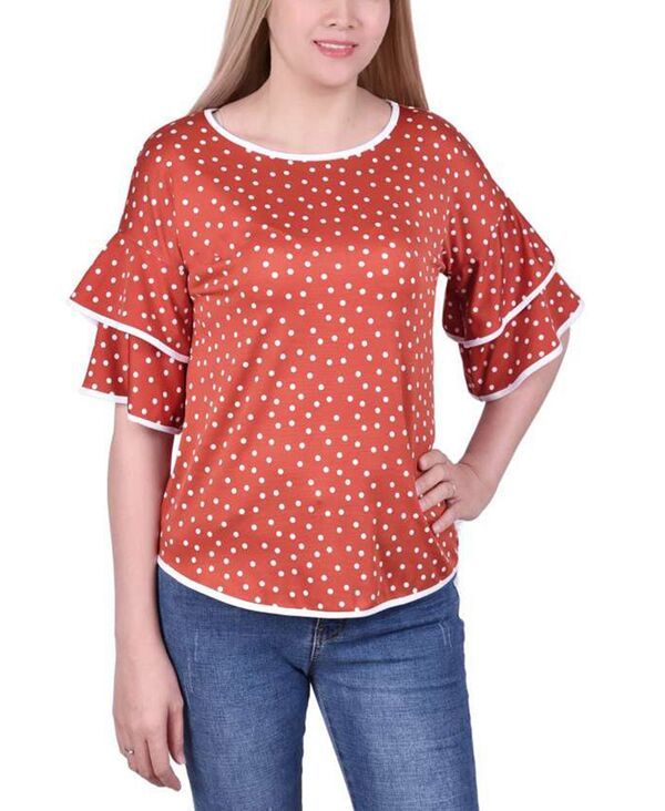 ニューヨークコレクション レディース トップス シャツ プチ NY Collection Petite Elbow Sleeve Double Sleeve Top Rust Ivory アイボリー