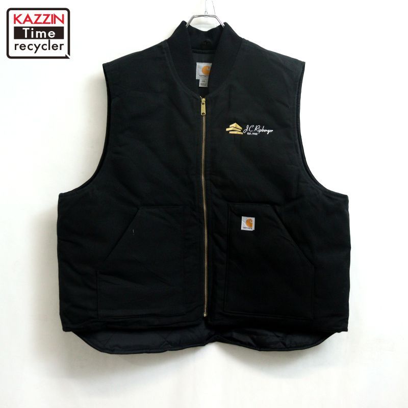 00s Carhartt ブラック 裏地キルティング 中綿 ダック ベスト メンズ