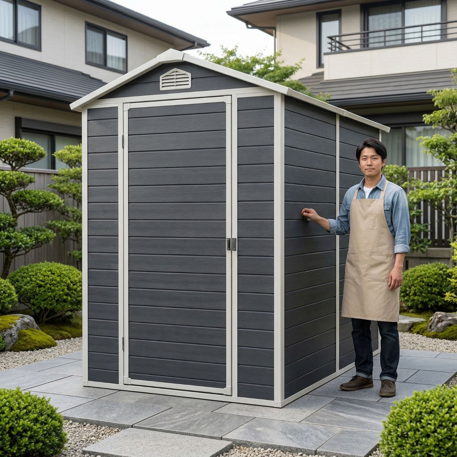 【2000円OFFクーポンあり｜大容量・床付き・窓付き】物置 屋外 樹脂製 大型 戸外収納庫 幅134×奥行194×高さ199cm サビに強い 防水設計 扉付き ロック対応 ガーデン収納庫 ベランダ 庭 自転車収納 ブラック