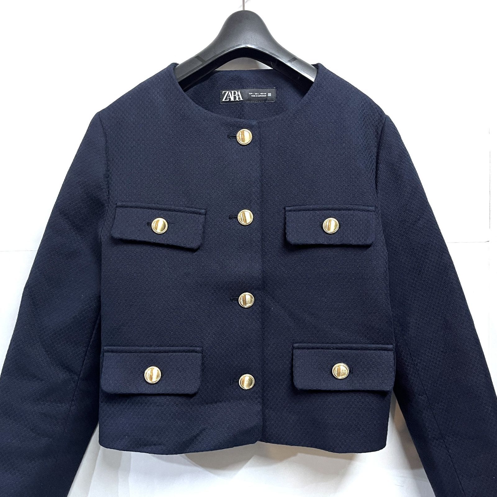 ZARA｜ザラ ROUND NECK PIQUE BLAZER フラップ クロップド ブレザー