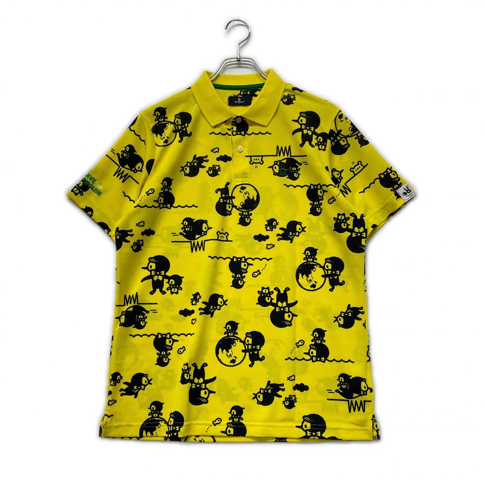 極美品 Munsingwear TAROUT 半袖 ポロシャツ 蛍光グリーン 総柄 