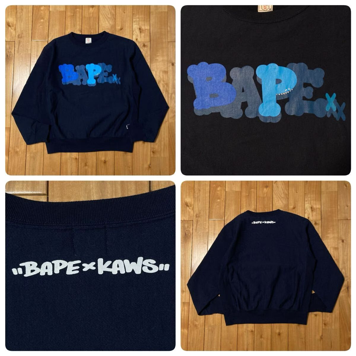 BAPE×KAWS ベビーマイロ スウェット ネイビー L ☆激レア☆ KAWS × BAPE LOGO 長袖スウェット Sサイズ ネイビー a