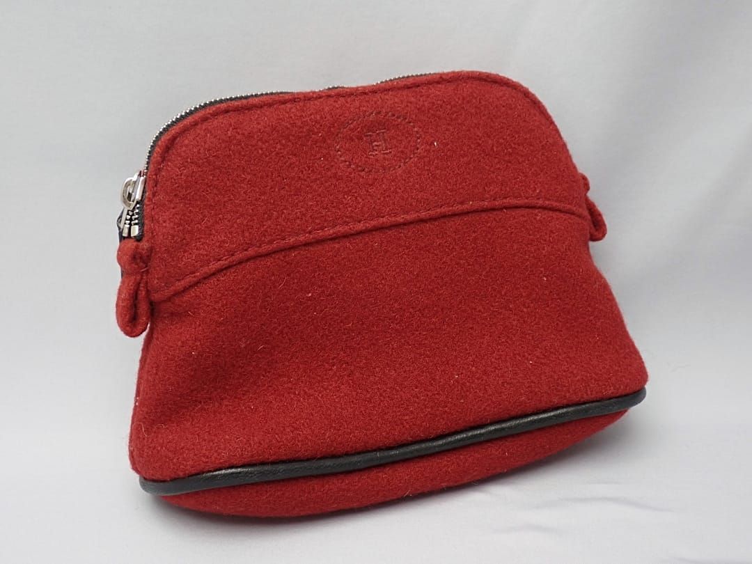 HERMES エルメス ボリード フェルト ポーチ 16cm レッド ウール 中古B+
