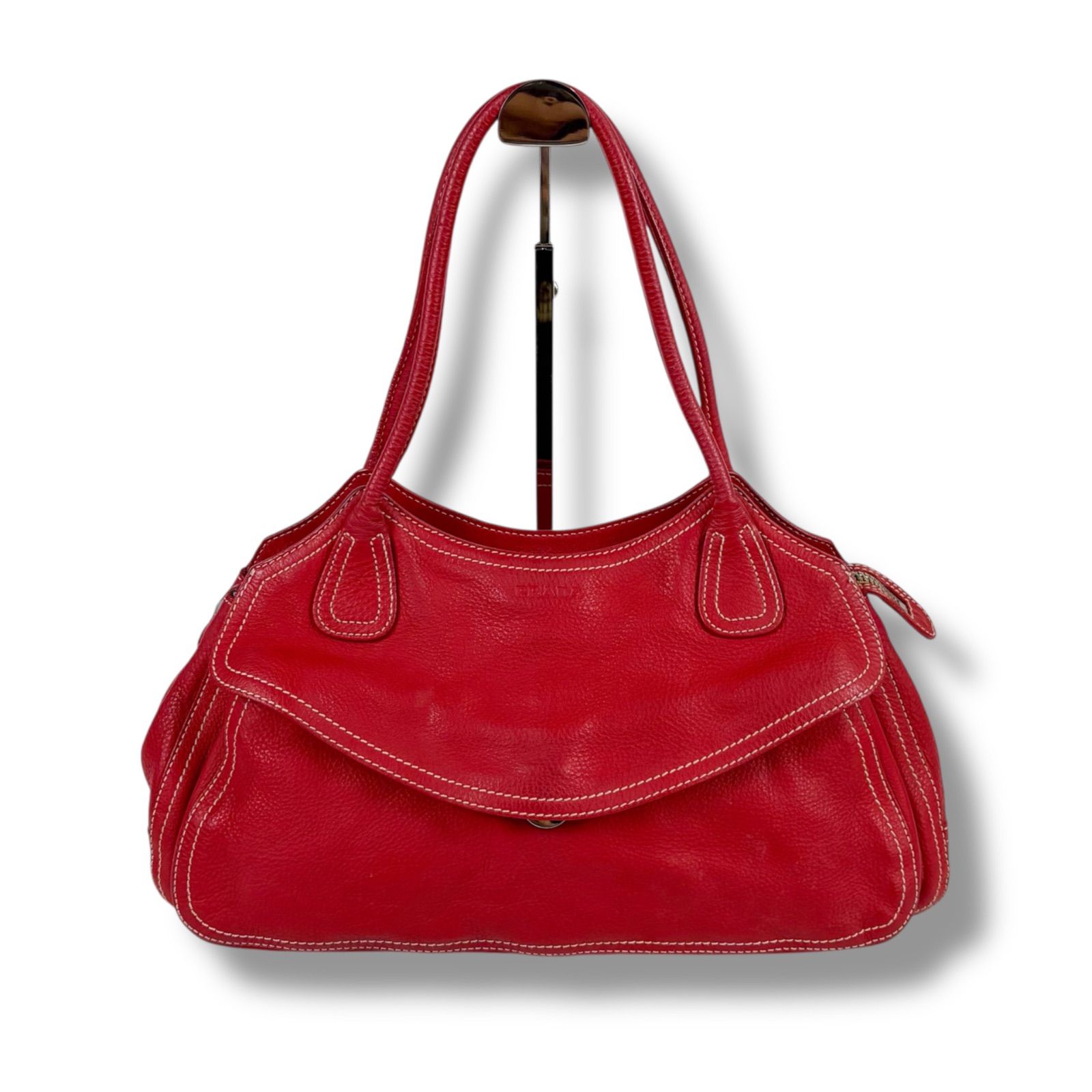 プラダ PRADA レザー ハンドバッグ ボーリングバッグ レッド 赤 ヴィッ 