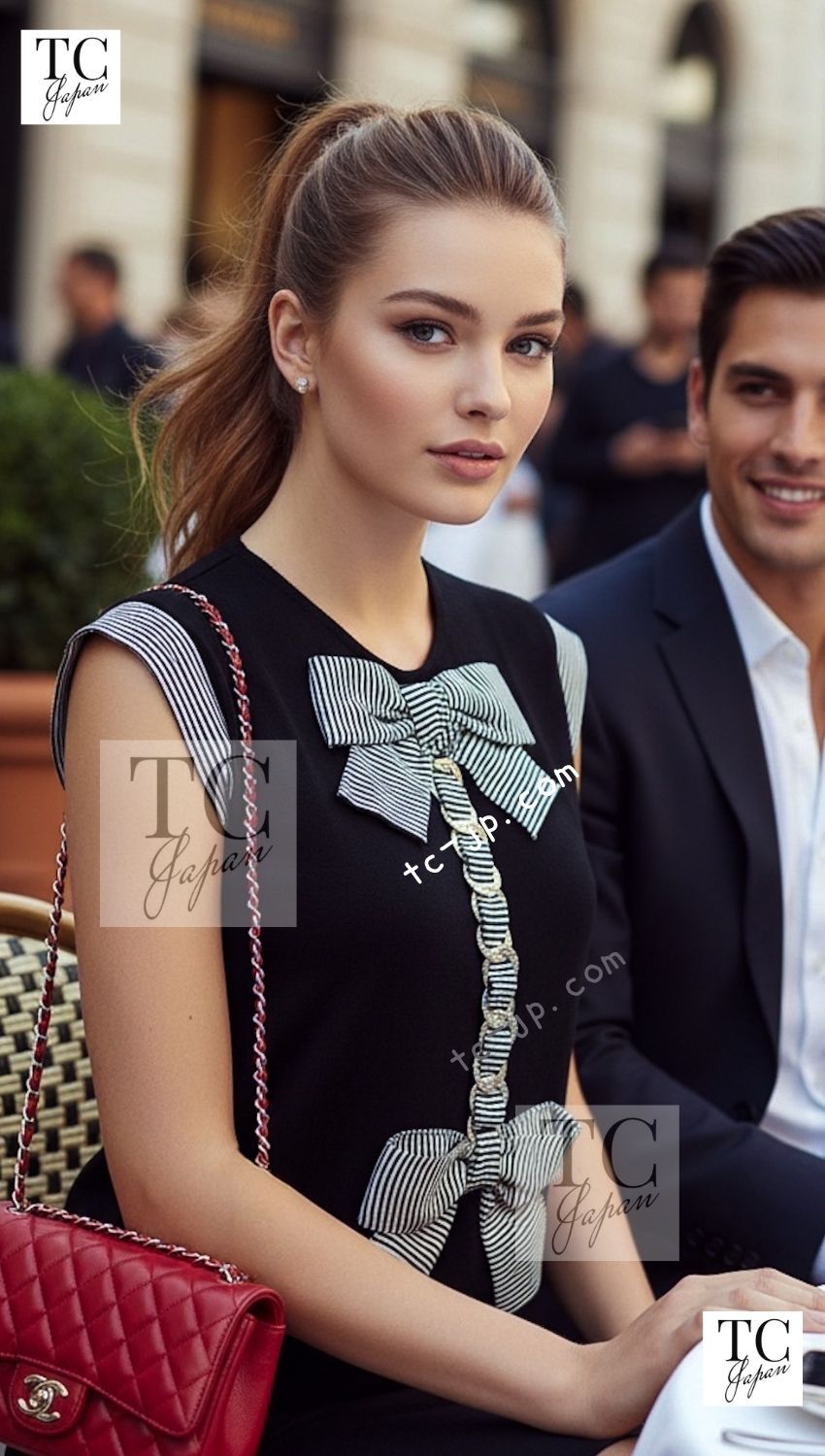 シャネル トップス CHANEL ブラック カシミア シルク セレブのリボン 