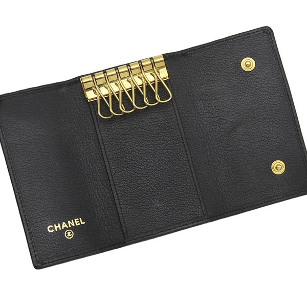 シャネル CHANEL キーケース カメリア ココマーク レザー ブラック 