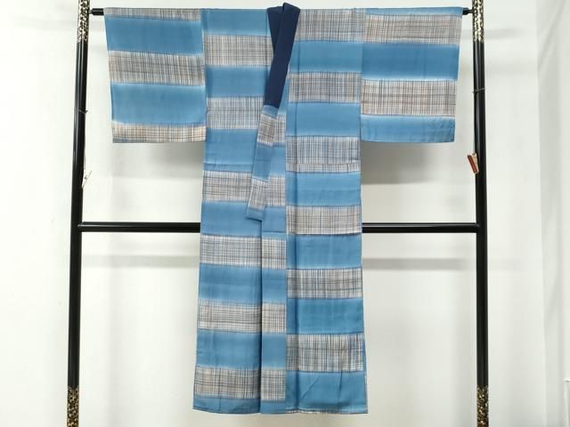 平和屋着物●男性　長襦袢　袷　変わり市松文　暈し染め　正絹　逸品　CABE2074yc