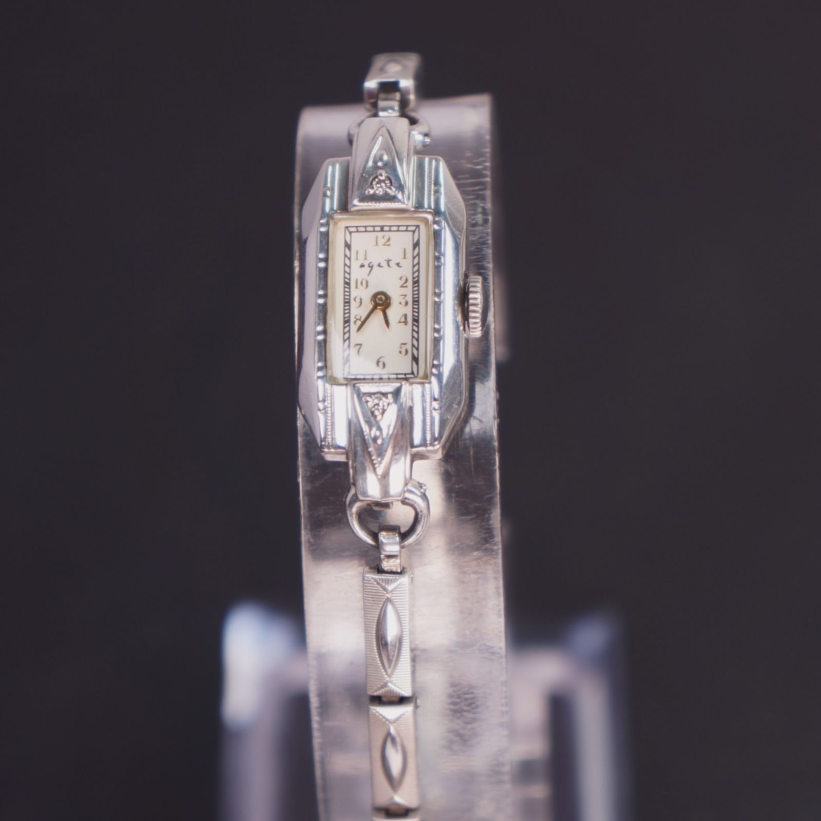 稼働品】agete スクエアフェイスジュエリーウォッチ SILVER 刻印有