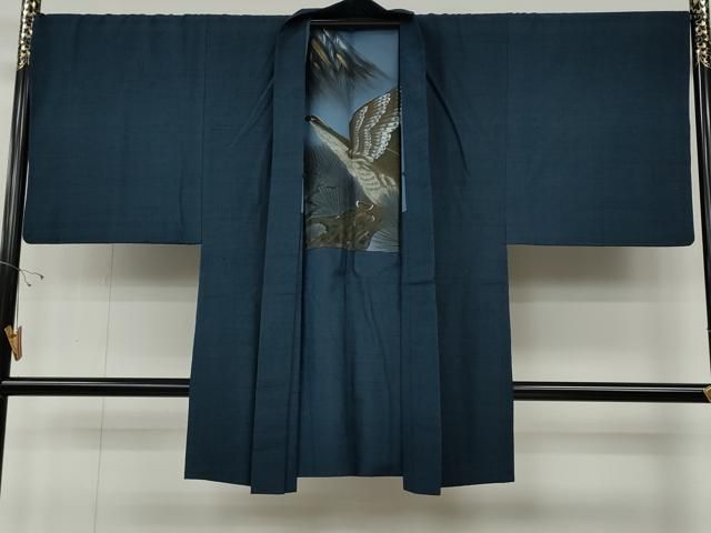 平和屋着物○男性 紬 アンサンブル 鉄御納戸色 正絹 逸品 CABE6860ut