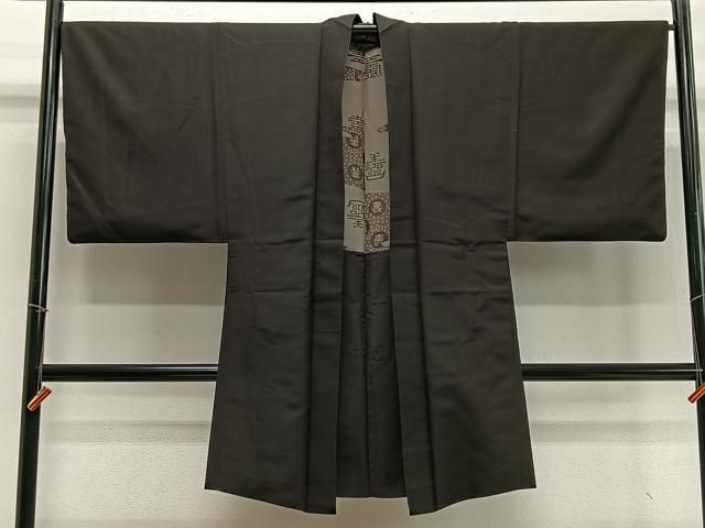 平和屋着物∞男性　長羽織　紬地　赤墨色　正絹　逸品　CABD4643ua