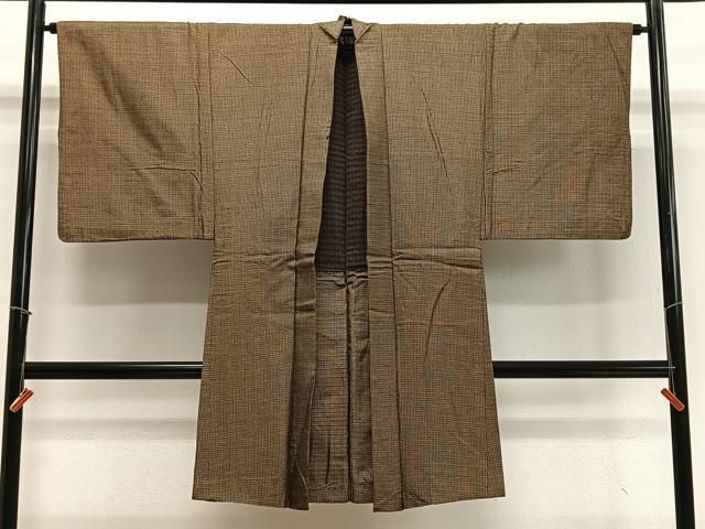 平和屋着物∞男性　長羽織　本場大島紬　格子　正絹　逸品　CABD4647ua