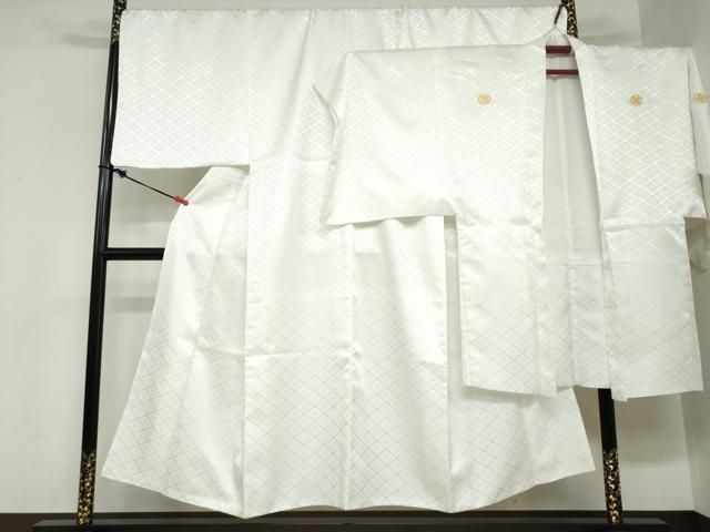 平和屋着物●男性　色紋付　長羽織セット　菱地紋　白色　キングサイズ　洗える着物　DABC2413ud