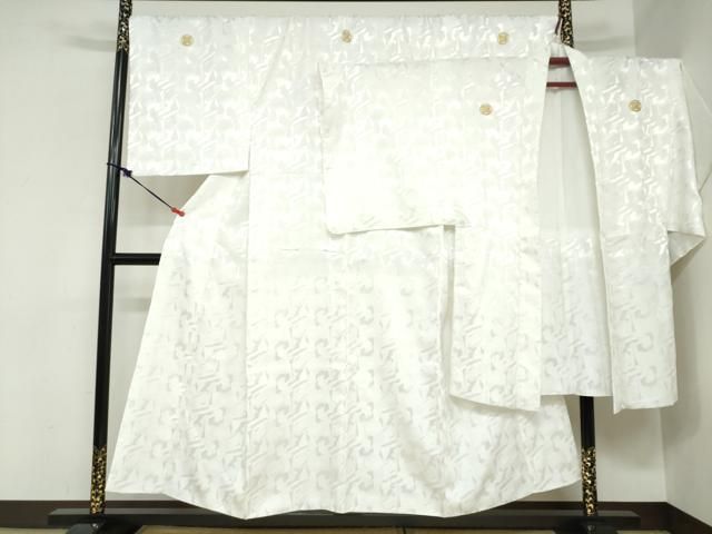 平和屋着物●男性 色紋付 長羽織セット 霞地紋 白色 キングサイズ 洗える着物 DABC2414ud