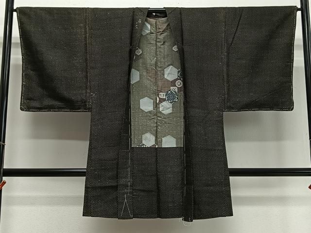 平和屋着物∞男性 長羽織 髭紬地 褐返色 正絹 逸品 CABD4741ua
