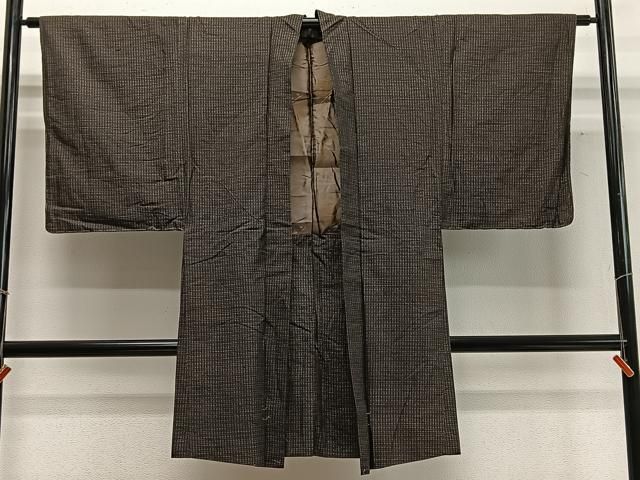 平和屋着物∞男性　長羽織　紬地　横段文　正絹　逸品　未使用　CABD4610ua