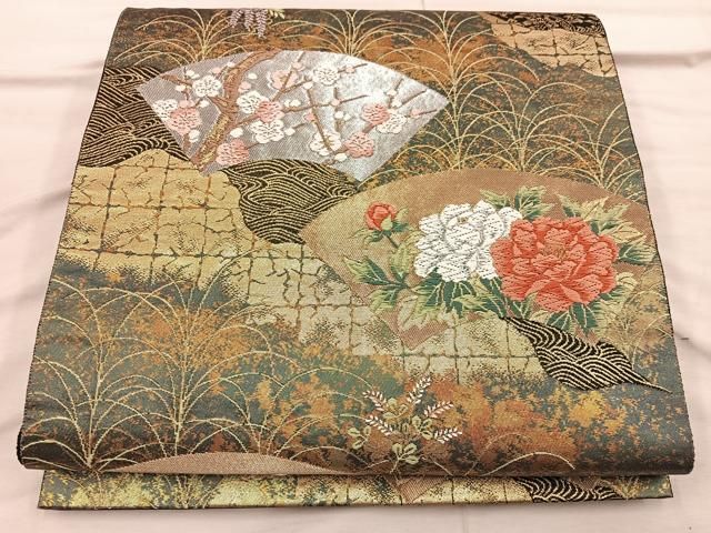 平和屋着物▽西陣 平和屋着物□西陣 服部織物謹製 六通柄袋帯 風景絵皿