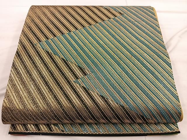 平和屋着物◎六通柄袋帯 松皮菱斜線文 金糸 正絹 逸品 未使用 平和屋着物◎六通柄袋帯 松皮菱斜線文 金糸 正絹 逸品 未使用